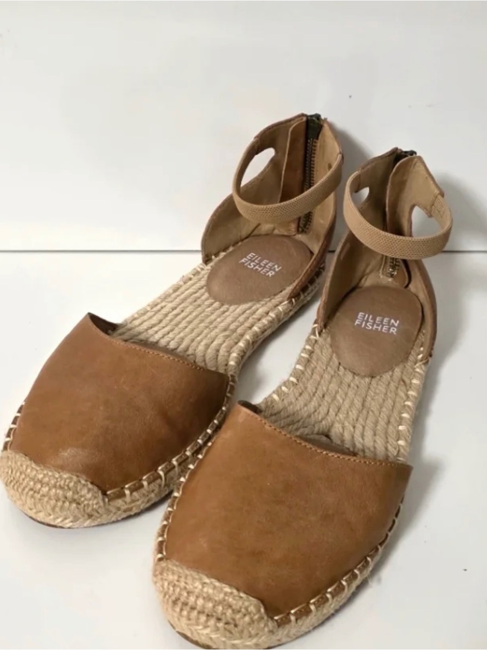 Eileen Fisher Tan Leather Ankle-Strap Espadrilles